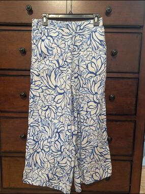 Martha Stewart Blue and White Floral Linen Pants